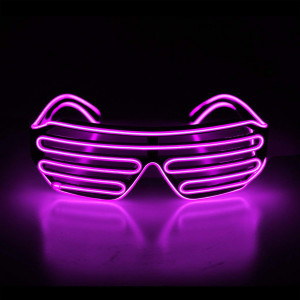 Aquat Light Up Shutter LED Neon Rave Glasses El Wire DJ Flashing Sunglasses Glow Costumes Voice Activated For 80s, EDM, Party RB02 (Pink, Black Frame)
