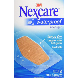 Nexcare Waterproof Bandage, Knee and Elbow, 8-Count Packages (Pack of 3)