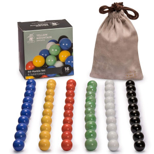 Yellow Mountain Imports Marbles for Chinese Checkers, Set of 60, 6 Solid Colors, 10 Marbles for Each Color, Includes Velvet Drawstring Pouch