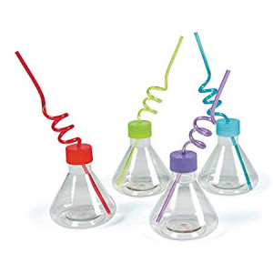 8 science party Cups with silly loop straws - Plastic reusable