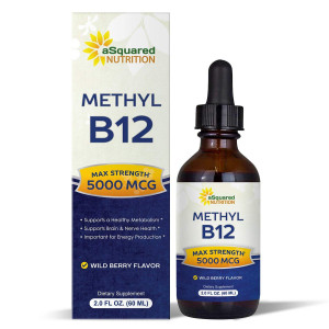 Vitamin B12 Sublingual Liquid Drops - 5000 MCG Supplement with Methylcobalamin (Methyl B-12) - Max Absorption B 12 to Increase Energy and Metabolism - Vegan Friendly - 2 fl oz