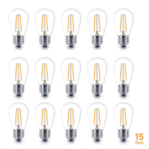 Brightech  Ambience PRO LED S14 1 Watt Bulb - 1 Watt  Use to Replace High-Heat, High-Cost Incandescent Bulbs in Outdoor String Lights  Edison-Inspired Exposed Filaments Design- 15 Pack