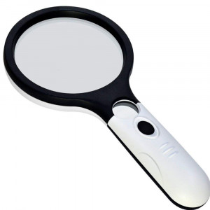 Large 4 LED Handheld Magnifying Glass with Light, Nydotd 4X 30X Lens Portable Illuminated Magnifier For Reading, Macular Degeneration, Repair, Hobby and Crafts, 4.8 Inches (White and Black)