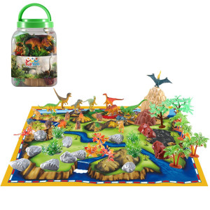 50 Piece Dinosaur Play Set: Ultimate Educational Toy of 20 Realistic Dinosaurs + 29 Trees and Rocks + PlayMat | Walking Dinos with Moving Jaws To Develop Kids Imagination | Top Dinosaur Gift Set