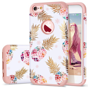 iPhone 6 Case,iPhone 6S Case Pineapple,Fingic Slim Floral Pineapple Design Case Anti-ScratchandSlip Cover Hard PC Soft Rubber Silicone Cover Case for iPhone 6/ 6S 4.7'',Cute Pineapple/Rose Gold