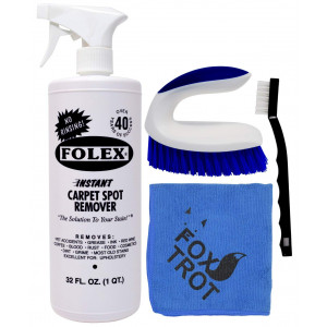 Folex Instant Carpet Spot Remover Kit - 32 OZ Spray Folex Carpet and Upholstery Stain Remover - EZ Scrub - Mini Detail Brush - Foxtrot Microfiber Finishing Cloth