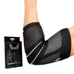 Venom Strapped Elbow Brace Compression Sleeve - Elastic Support, Tendonitis Pain, Tennis Elbow, Golfer's Elbow, Arthritis, Bursitis, Basketball, Baseball, Golf, Lifting, Sports, Men, Women