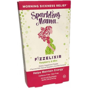 Sparkling Mama's Morning Sickness Relief, Tummy discomfort, Effervescent Powder Drink Mix, Dr. formulated, B6 and Mg for Nausea Relief, No Caffeine,8-Pack Raspberry and Mint)