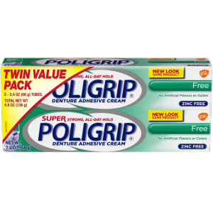 Super Poligrip Original Formula Zinc Free Denture Adhesive Cream, 2.4 ounce (Pack of 2)