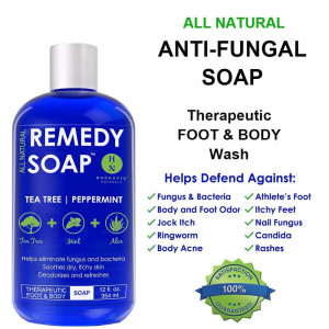 Remedy Antifungal Soap Pack of 2, Helps Wash Away Body Odor, Athlete's Foot, Nail Fungus, Ringworm, Jock Itch, Yeast Infections and Skin Irritations. 100% Natural with Tea Tree Oil, Mint and Aloe 12 oz