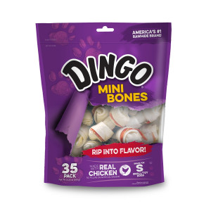 Dingo Mini Bones, Rawhide for Small or Toy Dogs, Made w/Real Chicken