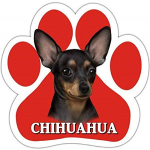 Chihuahua, Black Car Magnet With Unique Paw Shaped Design Measures 5.2 by 5.2 Inches Covered In UV Gloss For Weather Protection