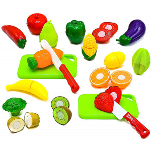 Little Treasures Fruit and Vegetables Play Kitchen Food for Pretend Cutting Food Toys - Educational Playset with Toy Knife, Cutting Board (36 Total Pieces)