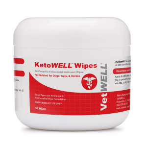 KetoWELL Chlorhexidine Wipes with Ketoconazole for Dogs and Cats Antifungal, Antibacterial and Antiseptic Medicated Pet Wipes for Hot Spots, Ringworm, Yeast, Fungal Infections, Acne and Pyoderma - 50 Count