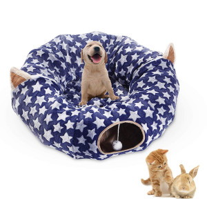 Cat Dog Tunnel Bed with Cushion Tube Toys Plush Large Diameter Longer Crinkle Collapsible 3 Way for Large Cats Kittens Kitty Small Puppy Outdoor 6FT