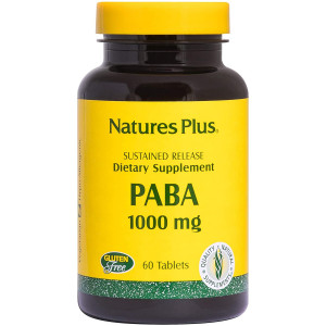 NaturesPlus PABA, Sustained Release (para-Aminobenzoic Acid) - 1000 mg, 60 Vegetarian Tablets - Skin Health Support Supplement, Promotes Energy Production - Gluten-Free - 60 Servings