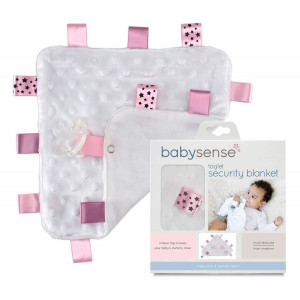Baby Sense Taglet Security Baby Blanket Lovey with Pacifier Tag | Soft, Soothing, Comfortable, Warm, Cozy | Unisex and Toddler | Durable and Machine Washable (Pink)