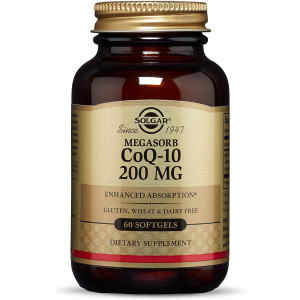 Solgar Megasorb CoQ-10 200 mg, 60 Softgels - Supports Heart and Brain Function - Coenzyme Q10 Supplement - Enhanced Absorption - Gluten Free, Dairy Free - 60 Servings