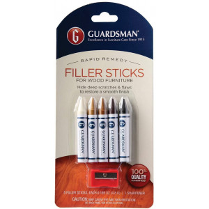 Guardsman 500300 Wood Filler Sticks 5 Colors Plus Sharpener - Repair and Restore Scratched Furniture, Pack of 1
