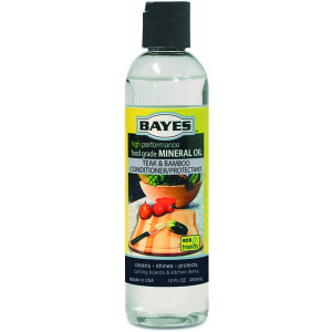 Bayes High-Performance Food Grade  Mineral Oil Wood and Bamboo Conditioner and Protectant - Cleans, Conditions and Protects Wood, Bamboo, and Teak Cutting Boards and Utensils - 12 oz