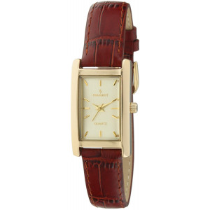 Peugeot Women's Classy 14K Gold Plated H Rectangle Case Black Leather Band Dress Watch 3007BK