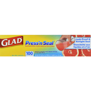 Glad Sealable Plastic Wrap Press'n Seal with Griptex, 100 sq ft 33.8YD x 11.8IN (Packaging May vary)