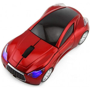 CHUYI Cool Sports 3D Car Shaped Wireless Optical Mouse 1600DPI 3 Button Ergonomic Office Mice with USB Receiver for Travel Business School Home Gift (Red)