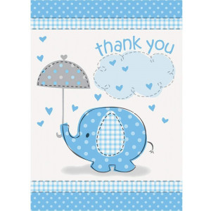 Blue Elephant Boy Baby Shower Thank You Cards, 8ct