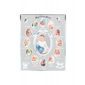 Tiny Ideas Baby's First Year Picture Frame, First Year by Month, Newborn Baby Registry, Silver