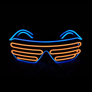 PINFOX Shutter El Wire Neon Rave Glasses Flashing LED Sunglasses Light Up Costumes for 80s, EDM, Party RB03 (Blue + Orange)