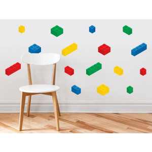 Sunny Decals Lego Inspired Building Blocks Wall Decals - Set of 16 Removable Fabric Kids Wall Stickers, Primary Colors