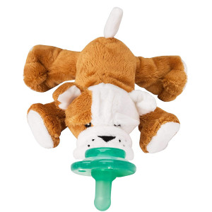 Nookums Paci-Plushies Shakies - Pacifier Holder and Rattle (2 in 1)- Adapts to Name Brand Pacifiers, Suitable for All Ages, Plush Toy Includes Detachable Pacifier (Bull Dog)