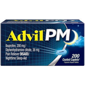 Advil PM Pain Reliever/Nighttime Sleep Aid, Ibuprofen and Diphenhydramine (1 Pack ,200 Coated Caplets)