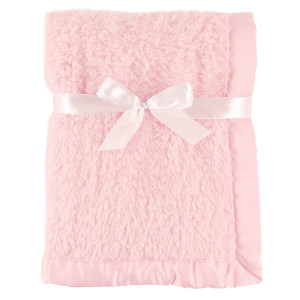 Hudson Baby Unisex Baby Sherpa Plush Blanket with Satin Binding, Pink, One Size
