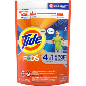 Tide Pods Plus Febreze Sport Odor Defense Laundry Pacs, Active Fresh, 32 Count