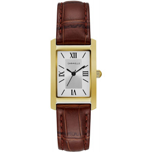 Caravelle Designed by Bulova Women's Stainless Steel Quartz Watch with Leather Calfskin Strap, Brown, 16 (Model: 44L234)