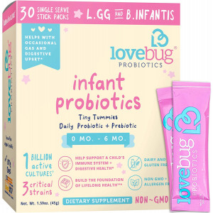 Lovebug Tiny Tummies Probiotic, 30 Packets, Infant and Baby probiotics Support for Babies 0-6 Months Old, Oral Probiotics Kids - Helps Reduce Crying and Fussiness (30)