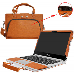 Asus C302CA Case,2 in 1 Accurately Designed Protective PU Leather Cover + Portable Carrying Bag for 12.5" Asus Chromebook Flip C302CA C302CA-DHM4 C302CA-DH54 Laptop,Brown