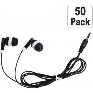 CN-Outlet Wholesale Bulk Earbuds Headphones 50 Pack for iPhone, Android, MP3 Player - Black