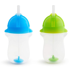 Munchkin Any Angle Click Lock Weighted Straw Cup, Blue/Green, 10oz, 2pk