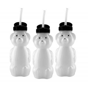 Honey Bear Straw Cups (3-Pack); 8-Ounce Therapy Sippy Bottles w/Flexible Straws