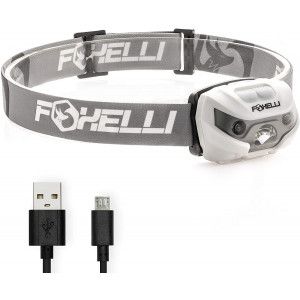 Foxelli USB Rechargeable Headlamp Flashlight - Super Bright and Lightweight Head Lamp, Perfect for Running, Camping and Work, Up to 30 Hours on a Single Charge