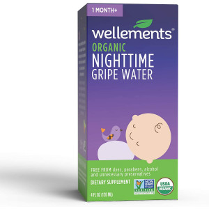 Wellements Organic Nighttime Gripe Water, 4 Fl Oz, Eases Baby's Stomach Discomfort, Free from Dyes, Parabens, Preservatives