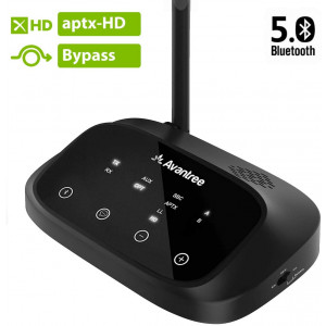 Avantree Certified aptX HD Bluetooth 5.0 Transmitter Receiver for TV, Low Latency Wireless Audio Adapter for Headphone, Long Range, Voice Guide, Touch Screen, Splitter for Wire and Wireless - Oasis Plus