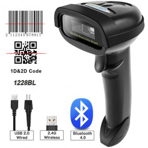 NETUM 2D Barcode Scanner, Compatible with 2.4G Wireless and Bluetooth and USB Wired Connection, Connect Smart Phone, Tablet, PC, 1D Bar Code Reader Work for QR PDF417 Datamatrix NT-1228BL