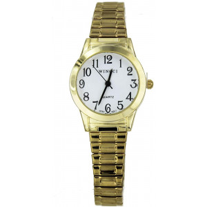 Women Gold Tone Stretch Band Easy to Read Watch