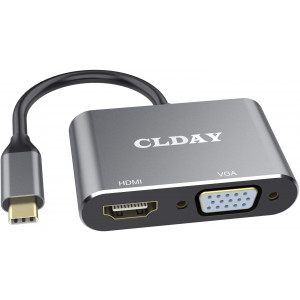 Colorfulday USB-C to HDMI VGA Adapter, 2 in 1 USB 3.1 Type C to VGA HDMI 4K UHD Converter Adaptor Thunderbolt 3 Compatible Dual Screen Display with Aluminium Compatible 2019/2018 MacBook, ChromeBook