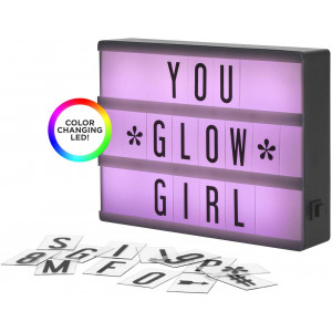 My Cinema Lightbox - The Mini Color-Changing LED Marquee with 100 Letters and Numbers to Create Your Own Sign with Classic White, RGB Color Change, and Freeze Mode, with Letter Storage and USB