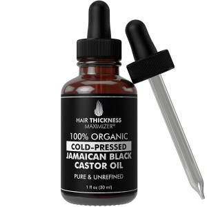 100% Organic Cold-Pressed Jamaican Black Castor Oil (1fl Oz) by Hair Thickness Maximizer. Pure Unrefined Oils for Thickening Hair, Eyelashes, Eyebrows. Avoid Hair Loss, Thinning Hair for Men and Women