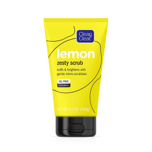 Clean and Clear Lemon Zesty Brightening Facial Scrub with Vitamin C, Lemon Extract, and Gentle Micro-Scrubbies to Buff and Brighten Skin and Reduce Shine, Oil-Free Vitamin C Face Scrub, 4.2 oz